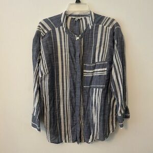 Lucky Brand Navy and White Striped Button-Down Shirt